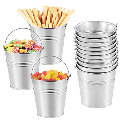 Toyvian Mini Metal Buckets with Handles, 4inch 12pcs Silver Tinplate Flower Pots for Classroom Small Treats Goodie Gift Bags Alternative for Kids Holiday Sandbox Toys