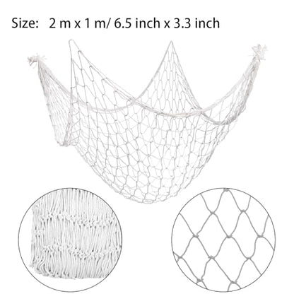 4 Pack Fish Net Decorative 80 x 40 Inch, Natural Cotton Fishing Net Wall Hanging Fishnet Decorations for Mermaid, Pirate, Nautical, Hawaiian, Under The Sea Themed Party Supplies, Beige