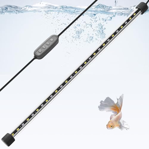 Dirvin 8W LED Fish Tank Light with Timer, Submersible Aquarium Light, 24/7 Mode Sunrise-Daylight-Moonlight and 3 Colors Adjustable Brightness, Auto On/Off, 15in - size: 15in
