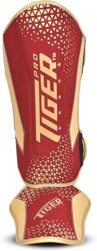 Shin Guards MMA, Muay Thai, Kickboxing, Leg Instep Protection Pads, Kicking, Sparring, Training Gear, Karate, Boxing, Taekwondo - Unisex - Black and White Colors - color: Red, size: Medium