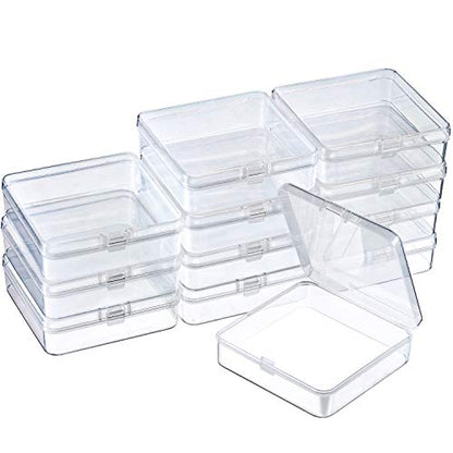 SATINIOR 24 Packs Small Clear Plastic Beads Storage Containers Box with Hinged Lid for Storage of Small Items, Crafts, Jewelry, Hardware (3.7 x 3.7 x 1.18 Inches) - size: 3.7 x 3.7 x 1.18 in