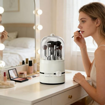 Plastic Makeup Brush Storage Organizer with Multiple Sections – Portable Rotating Cosmetic Brush Holder for Bathroom and Dressing Area,No Pattern - style: No Pattern