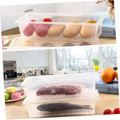 Ciieeo Plastic Refrigerator Storage Boxes 2pcs Rectangular Food Sealing Crisper for Meat Fish Produce Fresh Preservation