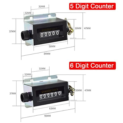 2 Pack Mechanical Counter,0-99999 5 Digit Manual Tally and 0-999999 6 Digit Manual Counter Kit,Resettable Pull Counter,Manual Stroke Clicker Counter,Count Accurately