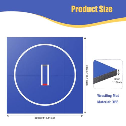 Generic 3M X 3M Wrestling Mats Jiu Jitsu Training Mat Wear Resist Folding Exercise Mat Anti-Slip Multi-Functional Training Blankets for Grappling Martial Art Boxing Judo