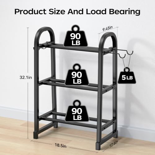 3 Tier Dumbbell Rack - Weight Rack for Home Gym: Stand Only | Heavy Duty Adjustable Storage Rack with Hooks, Dumbbell Stand & Weight Holder, Organizer Shelf for Home Gym - size: 18.5''Length