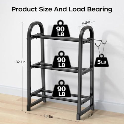3 Tier Dumbbell Rack - Weight Rack for Home Gym: Stand Only | Heavy Duty Adjustable Storage Rack with Hooks, Dumbbell Stand & Weight Holder, Organizer Shelf for Home Gym - size: 18.5''Length
