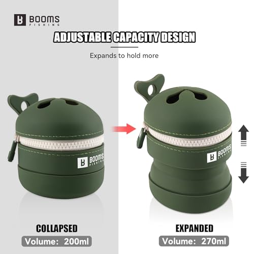 Booms Fishing Portable Trash Pouch: Silicone Expandable & Collapsible Fishing Line Waste Cantainer - Eco-Friendly Reusable Garbage Holder for Fishing, Hiking, Camping & Outdoor Activities - ST2 Green