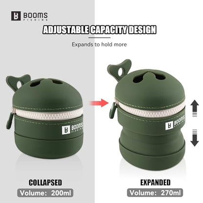 Booms Fishing Portable Trash Pouch: Silicone Expandable & Collapsible Fishing Line Waste Cantainer - Eco-Friendly Reusable Garbage Holder for Fishing, Hiking, Camping & Outdoor Activities - ST2 Green