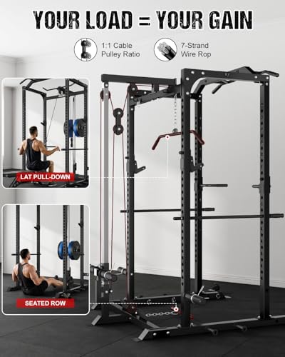 C1-V4 Power Cage, 2000LBS Squat Rack with LAT Pulldown, Multi-Function Weight Cage Strength Training Machine, Workout Cage with More Attachments for Home Gym Garage - style: BK Home Gym Packages