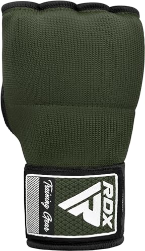 RDX Gel Boxing Hand Wraps Inner Gloves Men Women, Quick 100cm Long Wrist Straps, Elasticated Padded Fist Under Mitts Protection, Muay Thai MMA Kickboxing Martial Arts - color: Army Green, size: Medium