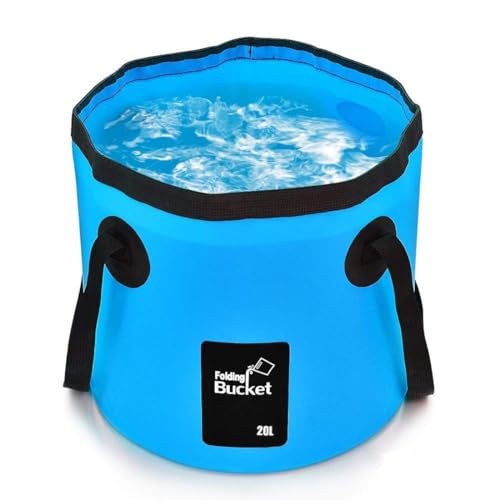 BANCHELLE Collapsible Bucket Water Container Portable Folding Camp Wash Basin for Outdoor Traveling Hiking Fishing Car Washing Gardening Camping (Blue, 20L)