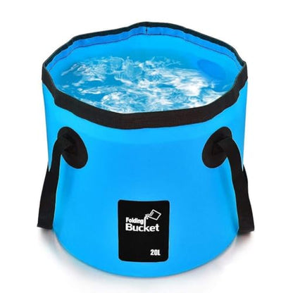 BANCHELLE Collapsible Bucket Water Container Portable Folding Camp Wash Basin for Outdoor Traveling Hiking Fishing Car Washing Gardening Camping (Blue, 20L)