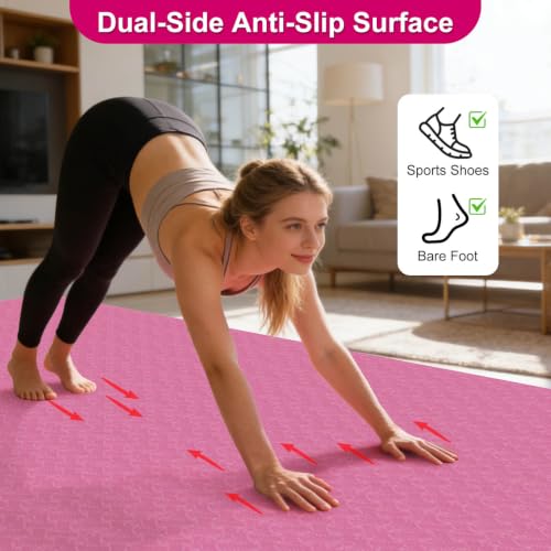 RINREA 72"x48" Extra Wide Yoga Mat, 8mm Thick Exercise Mat for Home Gym - color: Pink
