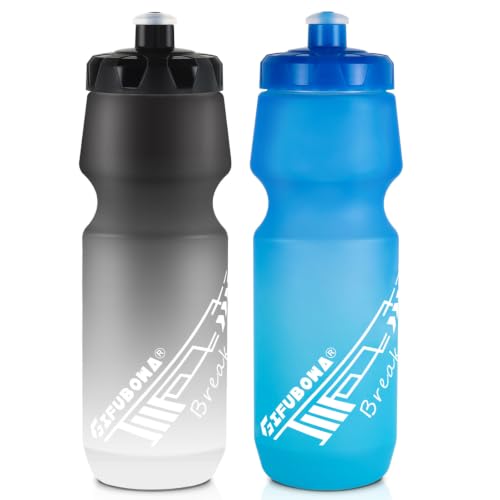 Mtb Bike Water Bottle 750ml Leakproof Squeeze, Dishwasher Safe | BPA Free 24oz Bicycle Mountain Bottles 24 OZ Design for Cycling Riding, Running Outdoor Sports 2 Pack - color: Black/White+Blue/Green(2 PC)