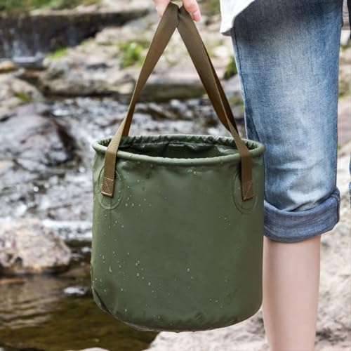 Collapsible Bucket with Handle, 2.6 Gallon(10L)/5 Gallon(20L),Portable Outdoor Basin Bucket, Water Container，Folding Bucket for Camping, Fishing, Hiking, Car Washing，House Cleaning (army green, 10L)
