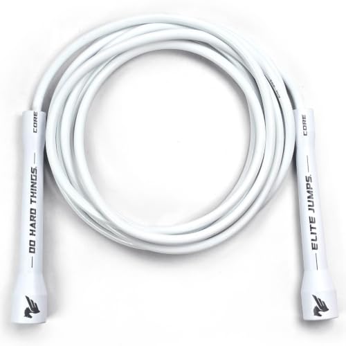 Elite Jumps 6mm PVC Jump Rope, Adjustable Skipping Rope - color: White Handles - 5" Handle