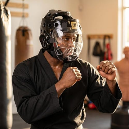 Taekwondo Headgear Karate Headgear with Removable mask for Sparring Partner Muay Thai Taekwondo Karate MMA Training Youth Adults - color: black, size: X-Large