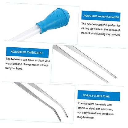 3pcs Aquarium Cleaning Tools Fish Tank Pipette Straight Curved Tweezers and Gravel Vacuum for Cleaning and Fish Feeding