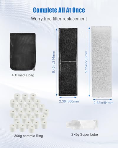 15 Pcs Aquarium Maintenance Filter Media Fit for Fluval U4 Underwater Filter A480, Includes 4 Foam Pads 4 Poly Carbon Cartridges 1 Bag Ceramic Rings and More, Freshwater and Saltwater Aquarium Filter