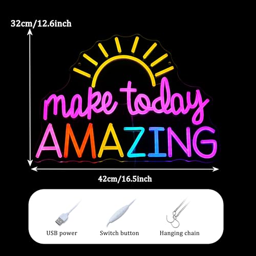 Make Today Amazing Neon Sign Yellow Sunrise Neon Light Inspirational Letter Neon Light Up Sign Boho Wall Art LED Light Sign for Party Birthday Cafe Wedding Gym - style: Half the Sun