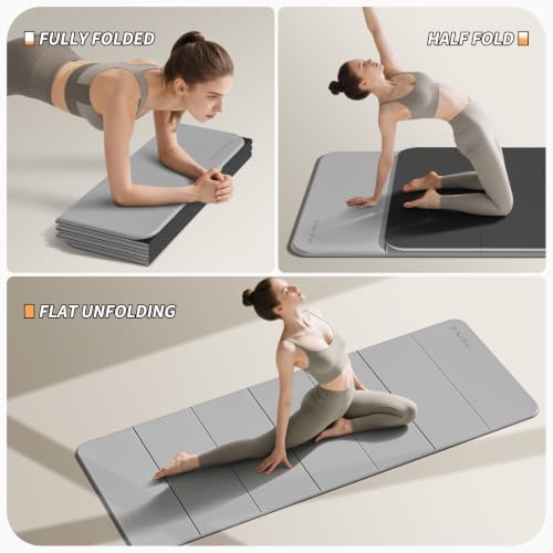 PAIDU Foldable Yoga Mat 10MM Thick SGS Certified TPE 75x26" Portable - color: Dark grey+ black