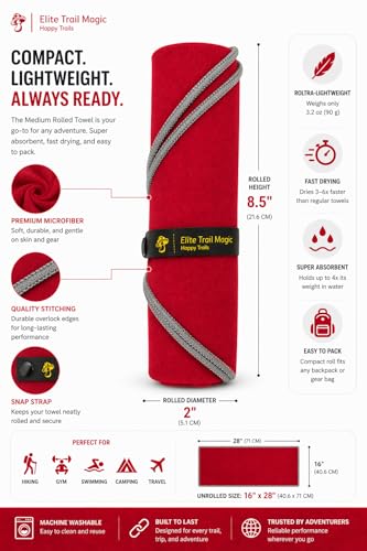 Backpacking Ultralight Quick Dry Microfiber Soft Fast Drying Hand and Face Towel Wash Cloth Camping Yoga Hiking Active Lifestyle (Red, Medium16x28) - color: Red, size: Medium