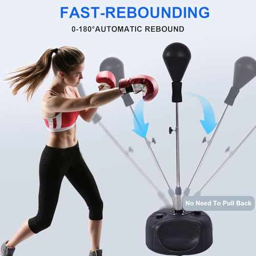 Stiatu Punching Bag with Stand, Heavy Boxing Bag Height Adjustable Reflex Bar and Speed Punching Bag for Adults & Youth, Home Gym Training Equipment for MMA Fitness Stress Relief (Black)