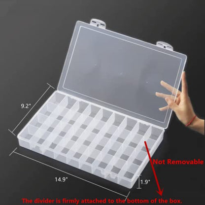 2PCS 36 Grids Large Plastic Organizer Box with Dividers, Compartment Organizer Box for Nail Accessories/Screw/Sewing Arts and Oil Paint, Bead Storage Containers 14.9" x 9.2" x 1.9" (Clear) - size: 2PCS 36Grids