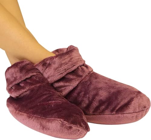 MARS WELLNESS Heated Microwavable Booties - Microwave Slipper Warmers | 3 Pack - Mauve Heated Socks, Great Gift for Women and Men - color: Mauve, size: Pack of 3