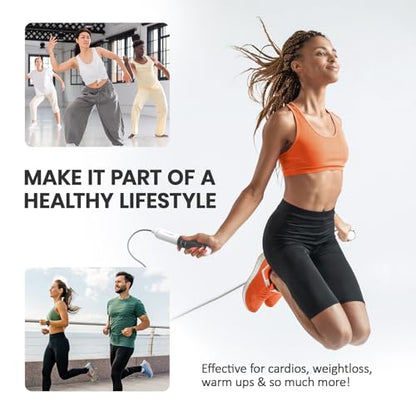 multifun Smart Digital Jump Rope with Counter - Speed Skipping Rope for Fitness, CrossFit & Double Unders - 1/3 CoG Balance, Anti-Slip Handles for Men Women - color: Pro Power | Steel+PVC