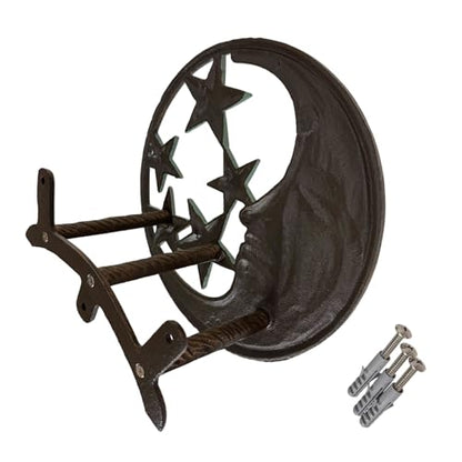Zeckos Hose Hanger Cast Iron Celestial Moon Face and Stars Wall Mounted Garden Hose Holder, 11.5 X 11.5 Inches, Antiqued Bronze Finish, Hardware Included, 75 Foot Capacity - color: Moon & Stars - Verdigris Stars