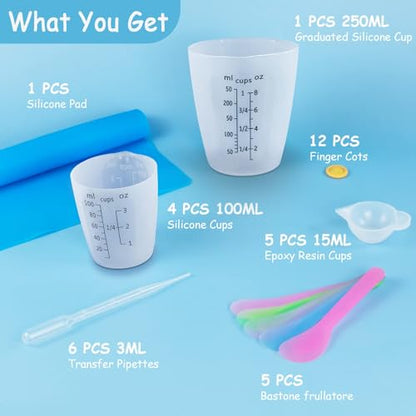 Creahaus Silicone Measuring Cups Tool Kit, Non-Stick Black Number 250 & 100ml Epoxy Mixing Cups, Reusable Resin Supplies with Silicone Cups, Stir Sticks, Pipettes, Mat for Resin Molds, Jewelry Making - color: Black, size: 250ml+100ml kit