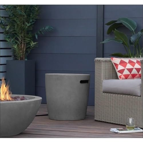 Bowery Hill Round Propane Tank Cover, Glacier Gray Finish, Fiber-Cast Concrete Construction, 19.5" H x 19.3" W, Includes Leveling Feet and PVC Cover, Outdoor Accessory for 20 lb LP Gas Tanks