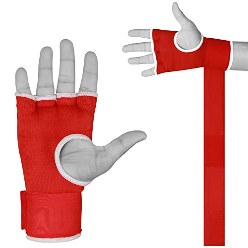 BEAST RAGE Inner Gloves with Hand Wraps Quick Wrap Long 36" Wrist Support MMA Muay Thai Bandages Punching Martial Arts Training Men Women Kickboxing Bandages Under Bag Gloves - color: Red Rage, size: M (Adult)