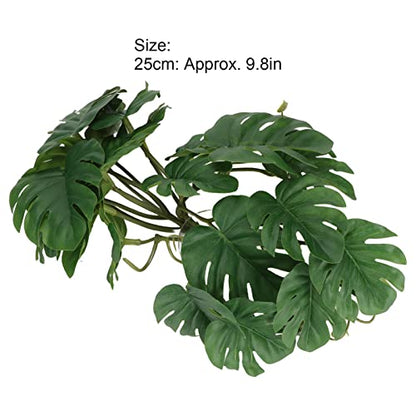 GLOGLOW Reptile Silk Plant Leaves, Jungle Vines Plastic Terrarium Plant Leaves Simulation Aquarium Decoration Tree Branch with Suction Cup for Terrarium Fish