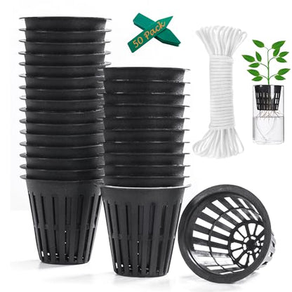 2 inch Net Pots for Hydroponic Tower, 50 Pack Mesh Net Cups Come with Self Watering Wicking Rope&Plant Labels, for Hydroponic Garden Plants Baskets Aquaponics Vegetable Growing Indoor BPA Free - size: 2 inch (50 Pack)
