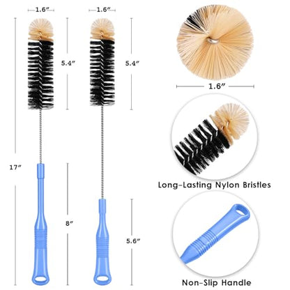 Bottle Cleaning Brush, 17 Inches Extra Long Handle Water Bottle Brush, Flexible Bendable Cleaner for Washing Narrow Neck Bottles, Wine Decanter, Kombucha, Pipes, Beer Brewing Supplies, 2 Pack