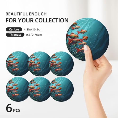 Coasters for Drinks Set of 6 Absorbent Ceramic Drinks Coasters with Holder Cup Mat Pad Fish Aquarium Decorative Coffee Cup Beverage Coasters for Tabletop Protection Home Decor