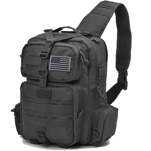 REEBOW GEAR Tactical Sling Bag Single Shoulder Every Day Carry Backpack - color: Black