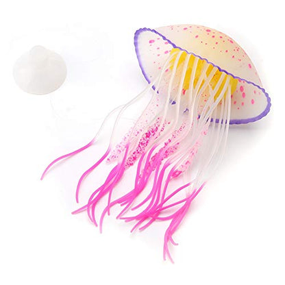 Pssopp Floating Silicone Glowing Artificial Red Jellyfish, Aquarium Decoration Simulation Ornament with Suction Cup for Fish Bowl (Lemon Yellow) (Red (1.0mm Thickness))