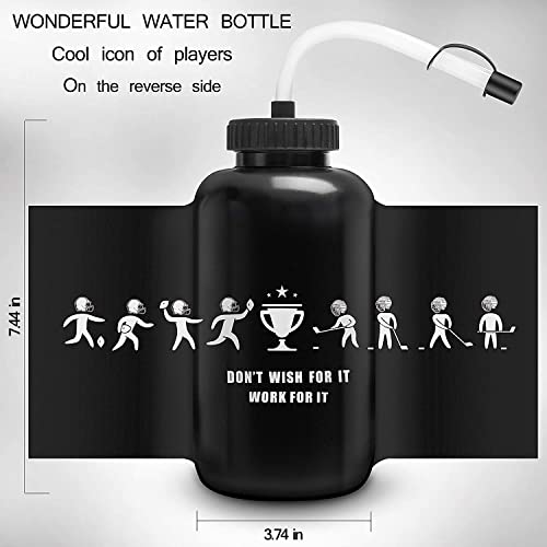 Hockey Water Bottles with Long Straw, Fit for Football Lacrosse Gym Sport, Plastic Squeezable Leakproof BPA Free, No Strange Smell, Easy to Clean, 1 Liter 32 oz (3 Straw Caps) (black) - color: black