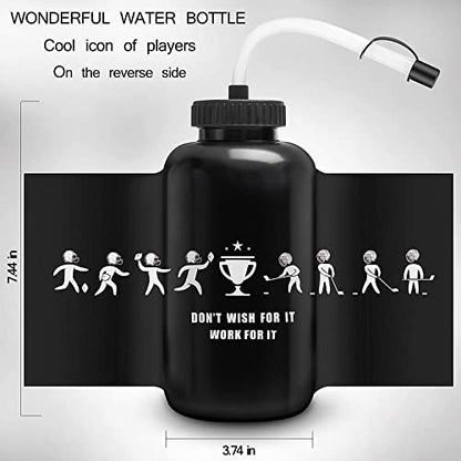Hockey Water Bottles with Long Straw, Fit for Football Lacrosse Gym Sport, Plastic Squeezable Leakproof BPA Free, No Strange Smell, Easy to Clean, 1 Liter 32 oz (3 Straw Caps) (black) - color: black