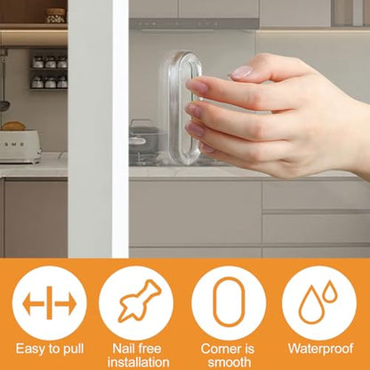 MOROBOR Clear PU Self-Adhesive Pulls, 4 Pcs Recessed Finger Pulls Oval Sliding Door Handles Clear Instant Handle for Glass Doors Window Drawer Cabinet - size: 3IN