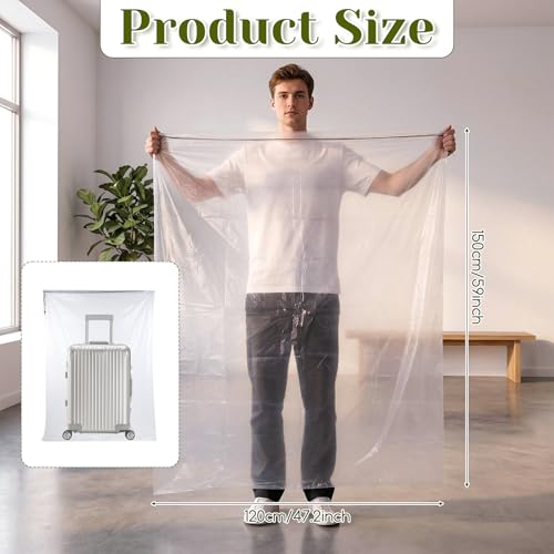 6 Pcs 59x47 In Extra Large Clear Drawstring Plastic Bags, 4 Mils Dustproof Moistureproof Reusable Big Giant Luggage Storage Bag for Suitcase, Furniture, Garage Organizer, Blanket, Plush Toys