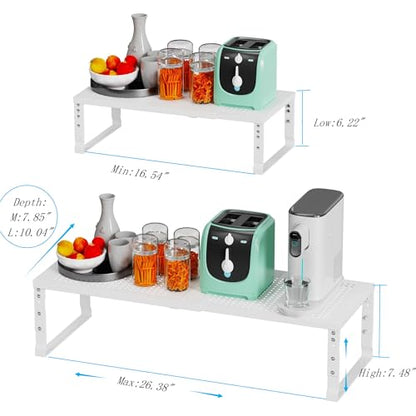 Expandable Spice Rack Kitchen Cabinet Shelf Organizer, Stackable Storage Shelves Racks, Adjustable Counter Shelving for Cabinets, Countertop, Cupboard,Pantry and More(1Pack/White/Large)