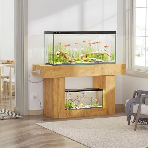 55–75 Gallon Aquarium Stand, Heavy-Duty 55 Inch Fish Tank Stand with Power Outlets, Drawer & Storage Cabinets, Farmhouse Entryway Tank Stand for Fish/Turtle/Reptile Terrarium