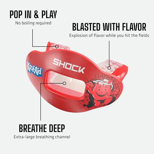 Shock Doctor Kool Aid 립 가드 마우스 가드 - 최대 공기 흐름, 교정기와 호환되는 전체 입 보호, 립 가드, 축구, 하키, 라크로스용 인스턴트 핏 마우스 가드 - color: 쿨 에이드 체리, size: Adult (Pack of 12)