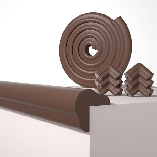Edge Corner Protector Baby Proofing, 6.56FT 0.6'' Thicken L-Shape Furniture Fireplace Safety Bumper Guard with 6 Corners, Pre-Taped, Soft NBR Rubber Foam, Table Edge Protector for Baby (Coffee) - color: Dark Brown, size: 0.6''Th (6.56ft)
