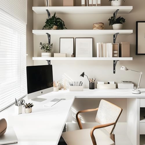 45x20 inch White Table Top Universal, Solid One-Piece Desktop, Reversible Melamine Countertop, Double Desks, L-Desk DIY